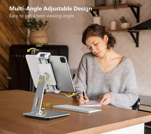 Tablet Stand Holder, Heavy Aluminum Alloy Multi-Angle Foldable iPad Holder Stand for 4.7''- 13'' Screen Surface Pro Series, iPad Series, Pro, Mini, Air, Samsung Galaxy Tabs and More (Silver) in Kuwait