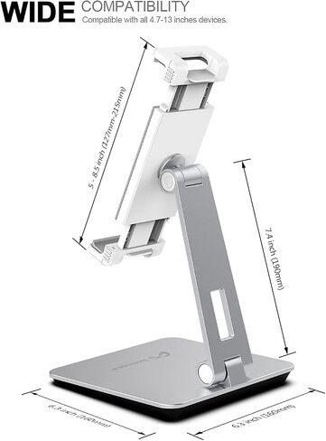 Tablet Stand Holder, Heavy Aluminum Alloy Multi-Angle Foldable iPad Holder Stand for 4.7''- 13'' Screen Surface Pro Series, iPad Series, Pro, Mini, Air, Samsung Galaxy Tabs and More (Silver) in Kuwait