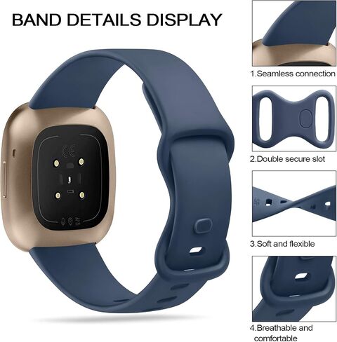 3 Pack Silicone Bands for Fitbit Sense Bands Fitbit Versa 3 Bands Women Men, Classic Soft Sport Bands Replacement Wristbands for Fitbit Sense/Versa 3 Smart Watch (Black/Navy Blue/Gray, Large) in Saudi Arabia