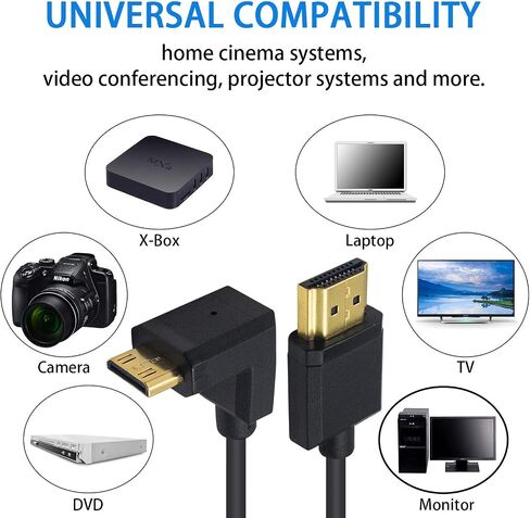 Duttek Ultra-Thin Short 90 Degree HDMI to Mini HDMI Cable 6inch/15cm, Left Angled Mini HDMI Male to A Male Cable, Support 4K@60Hz Ultra HD, 1080p, 3D for Camera, Laptop, HDTV in Saudi Arabia