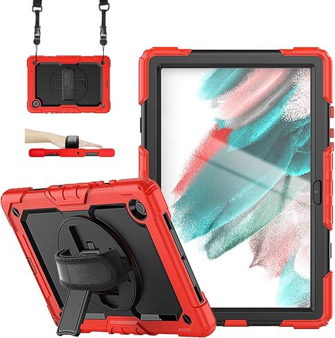 حافظة FS FANSONG لهاتف Samsung Galaxy Tab A8 مقاس 10.5 بوصة 2022، SM-X200/X205/X207 مع واقي شاشة وحامل قلم رصاص ومسند دوار 360 درجة وحزام كتف أسود in Kuwait