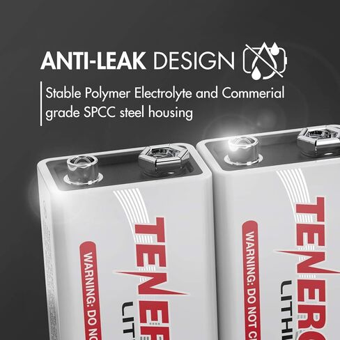 Tenergy 9V Lithium Batteries, 1200mah Non-Rechargeable Batteries, 10 Years Shelf Life Lithium 9 Volt Batteries, 2 Pack in Saudi Arabia