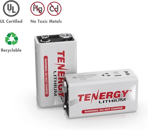 Tenergy 9V Lithium Batteries, 1200mah Non-Rechargeable Batteries, 10 Years Shelf Life Lithium 9 Volt Batteries, 2 Pack in Saudi Arabia