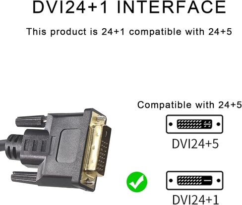 QIUCABLE DVI to DVI Cable 6Ft - DVI-D (24+1) Dual Link Male to Male Adapter Cable, Gold Plated Digital Video Extension Cord, Support 2560x1600 for Gaming, DVD, Computer, TV and Projector, Black PVC in Kuwait