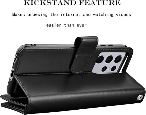 Njjex Wallet Case for Galaxy S21 5G - 9 Card Slots, PU Leather, Detachable Kickstand, Magnetic Cover & Lanyard - Black in Saudi Arabia