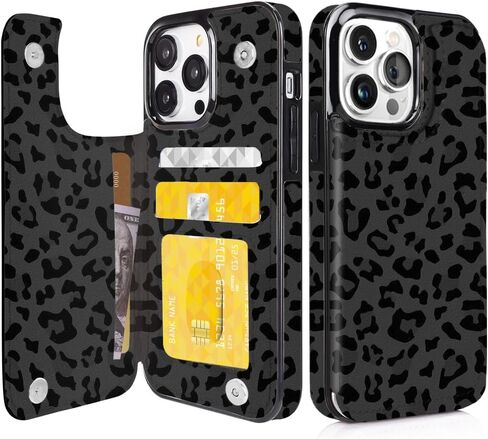 Leather Flip Case Wallet Compatible with iPhone 14 Plus 6.7" Card Holder Slim Cow Print Sleeve Wallet with Card Slots Shockproof Protective Shell Case for iPhone 14 Plus 6.7“ in Kuwait