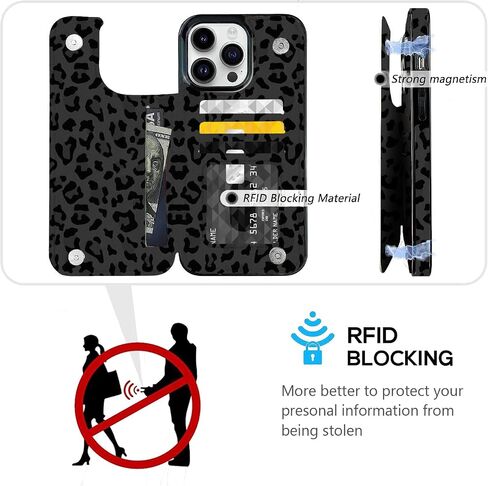 حافظة Obbii لهاتف iPhone 14 Pro Max 6.7 بوصة، حافظة محفظة من الجلد الأصلي، غطاء مغناطيسي قلاب RFID، حامل بطاقات مع مسند، حافظة حماية كاملة متوافقة مع iPhone 14 Pro Max - طباعة بقرة سوداء in Kuwait
