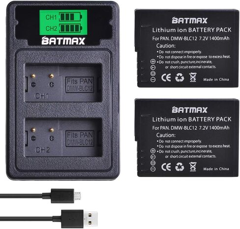 Batmax 2X 1400mAh DMW-BLC12 بطارية بديلة وشاحن لباناسونيك DMW-BLC12E DMW-BLC12PP بطارية Lumix DMC-FZ200، DMC-FZ1000، DMC-G5، DMC-G6، DMC-G7، DMC-GX8، DMC-G85، DMC- كاميرات جي اتش 2 in Saudi Arabia