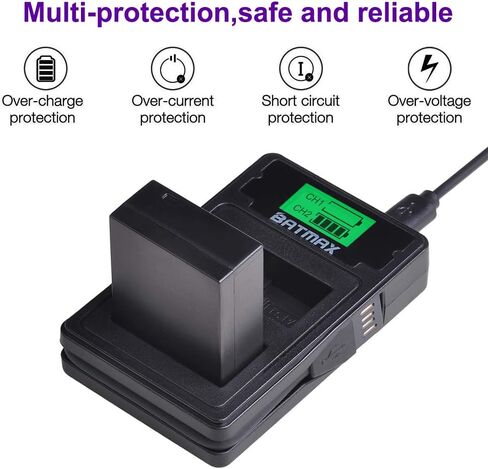 Batmax 2X 1400mAh DMW-BLC12 بطارية بديلة وشاحن لباناسونيك DMW-BLC12E DMW-BLC12PP بطارية Lumix DMC-FZ200، DMC-FZ1000، DMC-G5، DMC-G6، DMC-G7، DMC-GX8، DMC-G85، DMC- كاميرات جي اتش 2 in Saudi Arabia