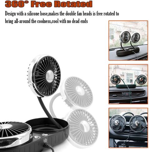 مروحة USB للسيارة، مروحة سيارة كهربائية مزدوجة الرأس مثبتة على لوحة القيادة | 3 سرعات ودوران 360 درجة | مروحة هواء تبريد قوية للسيارات لسيارات السيدان ذات الدفع الرباعي | مروحة شخصية محمولة للمكتب المنزلي in Kuwait