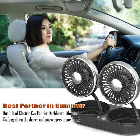 مروحة USB للسيارة، مروحة سيارة كهربائية مزدوجة الرأس مثبتة على لوحة القيادة | 3 سرعات ودوران 360 درجة | مروحة هواء تبريد قوية للسيارات لسيارات السيدان ذات الدفع الرباعي | مروحة شخصية محمولة للمكتب المنزلي in Kuwait