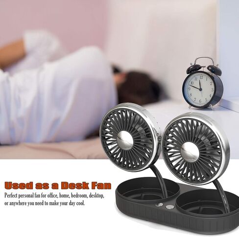 مروحة USB للسيارة، مروحة سيارة كهربائية مزدوجة الرأس مثبتة على لوحة القيادة | 3 سرعات ودوران 360 درجة | مروحة هواء تبريد قوية للسيارات لسيارات السيدان ذات الدفع الرباعي | مروحة شخصية محمولة للمكتب المنزلي in Kuwait