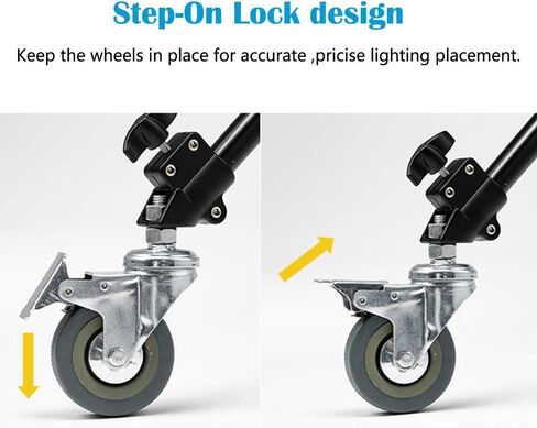 طقم عجلات التصوير لمنصة الضوء مع أطراف ساق أنبوبية 2.23 سم / 22 مم، عجلات دوار فيديو استوديو، حزمة من 3 in Kuwait