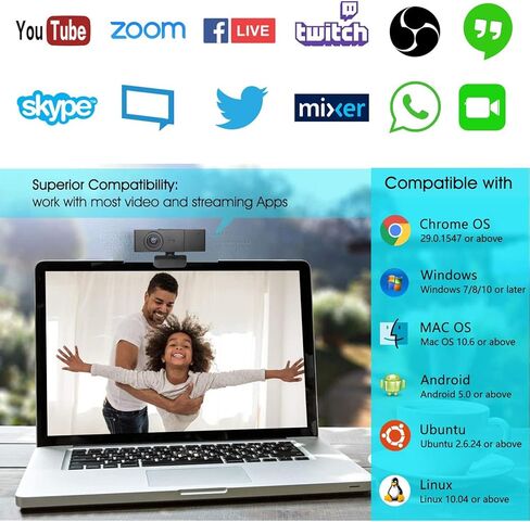 كاميرا ويب بدقة 4K مع ميكروفون بدقة 8 ميجابكسل HD لأجهزة الكمبيوتر المكتبية والكمبيوتر المحمول، وكاميرا ويب ذات زاوية واسعة وكاميرا ويب USB معدنية لمكالمات الفيديو وبث مؤتمرات الفيديو المتوافقة مع Zoom Skype YouTube in Kuwait