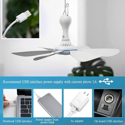 Bobomoti USB Ceiling Fan Portable Ceiling Fan Mini USB Hanging Camping Tent Fans for Outdoor Gazebo Battery Powered Ceiling Fan Silent Design in Saudi Arabia