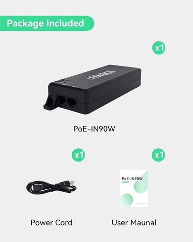 LINOVISION Gigabit 90W POE Injector, IEEE 802.3af/at/bt POE Injector, Single Port PoE++ Injector, 10/100/1000Mbps Hi-POE Midspan, POE Power Injector for PTZ Camera, VoIP Phone in Kuwait
