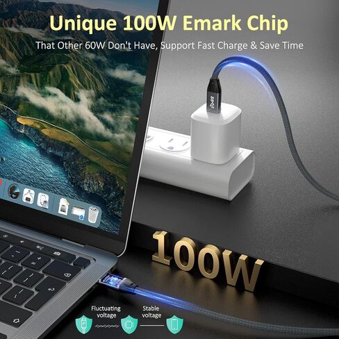 كابل QCEs USB C إلى USB C 3.2 Gen 2، كابل فيديو USB-C بطول 6.6 أقدام، نقل بيانات 20 جيجابت في الثانية، شحن سريع 100 واط PD، Thunderbolt 4 متوافق مع MacBook Pro Air 2020 iPad Pro، Galaxy S21، Pixel، Switch in Kuwait