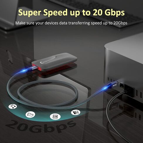 كابل QCEs USB C إلى USB C 3.2 Gen 2، كابل فيديو USB-C بطول 6.6 أقدام، نقل بيانات 20 جيجابت في الثانية، شحن سريع 100 واط PD، Thunderbolt 4 متوافق مع MacBook Pro Air 2020 iPad Pro، Galaxy S21، Pixel، Switch in Kuwait