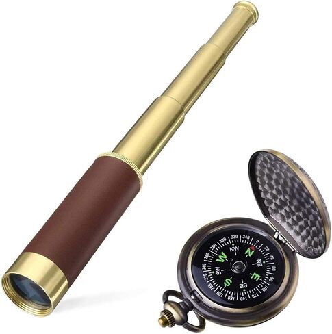 Pirate Monocular Telescope for Kids & Adults, Handheld Collapsible Brass Telescope 25x30 Zoomable Portable Pirate Spyglass for Cruise Ship Travel Watching Games Hiking Hunting and More in Saudi Arabia