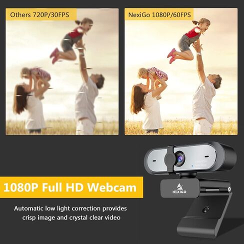 كاميرا ويب NexiGo N660P 1080P 60FPS مع التحكم في البرامج، ميكروفون مزدوج وغطاء، تركيز تلقائي، كاميرا ويب للكمبيوتر USB عالية الدقة، لـ OBS/الألعاب/التكبير/Skype/FaceTime/Teams/Twitch (متجددة) in Saudi Arabia