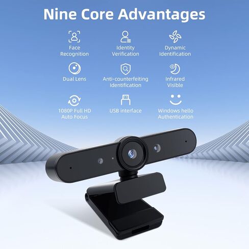 QUNVAL Windows HelloCam، كاميرا ويب 1080P مع كاميرا Windows Hello، كاميرا كمبيوتر Windows Hello، التركيز التلقائي للتعرف على الوجه لنظام Win10/11، كاميرا ويب USB عالية الدقة لسطح المكتب in Kuwait