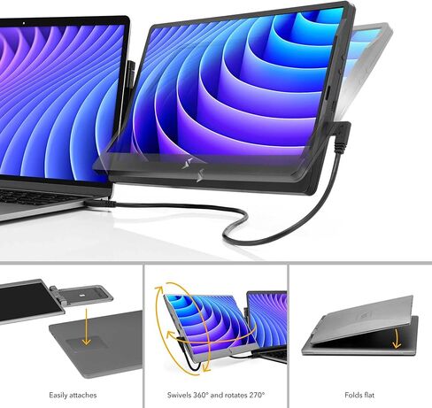 SideTrak Swivel 14" Patented Attachable Portable Monitor for Laptop | FHD TFT USB Laptop Dual Screen | Mac, PC & Chrome Compatible | Fits All Laptops | Powered by USB-C or Mini HDMI (Dark Gray) in Kuwait