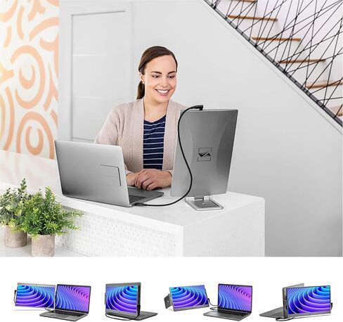 SideTrak Swivel 14" Patented Attachable Portable Monitor for Laptop | FHD TFT USB Laptop Dual Screen | Mac, PC & Chrome Compatible | Fits All Laptops | Powered by USB-C or Mini HDMI (Dark Gray) in Kuwait