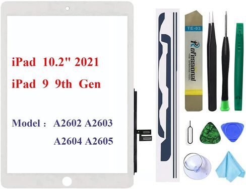Screen Replacement for iPad 9 9th Generation 10.2", for iPad 9 9th Gen 2021 (A2602 A2603 A2604 A2605) Digitizer Replacement without Home Button(not Include LCD) + Full Repair Kit（Black） in Saudi Arabia