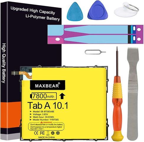 MAXBEAR 7800mAh 3.85V EB-BT585ABE Tablet Replacement Battery for Samsung Galaxy Tab A 10.1 2016 SM-T580(WiFi) SM-T585(3G 4G LTE &WiFi) SM-P580(WiFi) SM-P585 SM-T585C SM-T587 with Repair Tool Kit in Kuwait