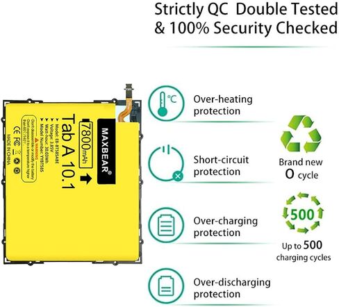 MAXBEAR 7800mAh 3.85V EB-BT585ABE Tablet Replacement Battery for Samsung Galaxy Tab A 10.1 2016 SM-T580(WiFi) SM-T585(3G 4G LTE &WiFi) SM-P580(WiFi) SM-P585 SM-T585C SM-T587 with Repair Tool Kit in Kuwait