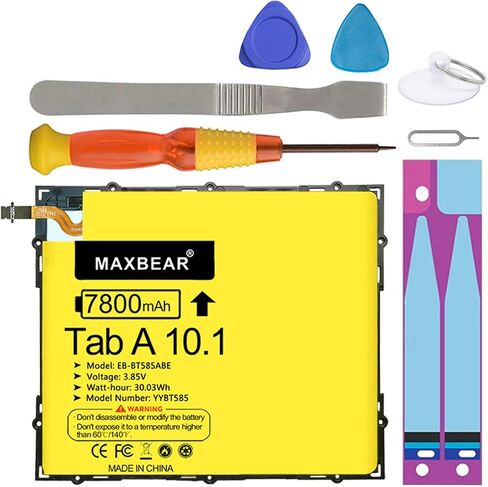 MAXBEAR 7800mAh 3.85V EB-BT585ABE Tablet Replacement Battery for Samsung Galaxy Tab A 10.1 2016 SM-T580(WiFi) SM-T585(3G 4G LTE &WiFi) SM-P580(WiFi) SM-P585 SM-T585C SM-T587 with Repair Tool Kit in Kuwait