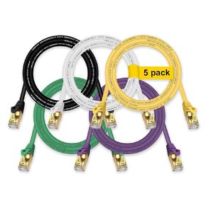 كابل إيثرنت Cat 8 بطول 10 أقدام/3 أمتار، 5 حزم، كابل إنترنت VEECOH Cat8 فائق السرعة 40 جيجابت في الثانية 2000 ميجا هرتز، سلك تصحيح كابل شبكة LAN محمية 26AWG SFTP مع RJ45 مطلي بالذهب لمودم راوتر الألعاب، BK/W/Y/G/P in Kuwait