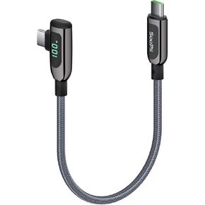 SOOPII 100W Right Angle USB C to USB C Cable,4FT Zinc Alloy Braided Type-C Cable with LED Display for lphone 15, lPad Air/Pro,MacBook Pro,Samsung S23/S22/S10,Pixel,LG(1.2m,Black) in Saudi Arabia