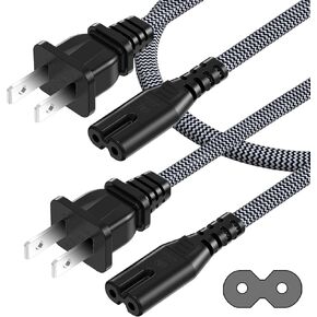 AC Power Cord 6FT (1 Pack), 2 Prong TV Power Cord, Nylon Braid Cable Replacement for Xbox, PS3, PS4, PS5, Compatible for Printer, Monitor, Sound Bar, Game Console in Kuwait