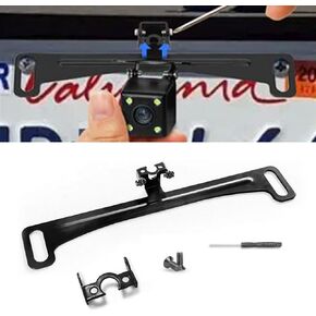 Dewkou 1 PC Car Rear View Camera License Plate Bracket, 7.6In x 1.3In Metal Waterproof Stable Camera Holder with Installation Component, Universal Reverse Camera Mount for Car SUV Motorcycle (Black) in Kuwait