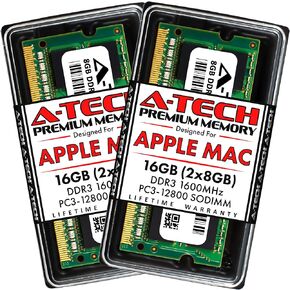 A-Tech 16GB Kit (2x8GB) RAM for Apple MacBook Pro (Mid 2012), iMac (Late 2012, Early/Late 2013, Late 2014, Mid 2015), Mac mini (Late 2012) | DDR3 1600MHz PC3-12800 SODIMM 204-Pin Memory Upgrade in Kuwait