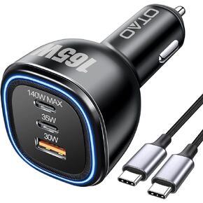 اوتاو شاحن سيارة USB C 165 واط، محول شحن سريع 3 منافذ PD3.1 140 واط بي بي اس 45 واط + بي دي 35 واط بي بي اس 25 واط + USB 30 واط نوع C شاحن جوال للسيارة لايفون 15 14 13 12 برو ماكس بلس، سامسونج، ايباد in Kuwait