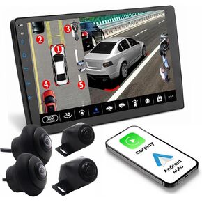 ACTASIAN 4 Core Double Din Car Stereo Wireless Carplay Android Auto with 360 Degree Around View Camera System, 9 Inch Touchscreen Android Car Radio with Bluetooth 5.0, DSP, WiFi, GPS, FM/RDS, SWC in Kuwait