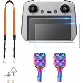 [3 in 1] Mini 4 Pro/Mini 3 Pro/Mini 3/Air 3 Accessories kit for DJI RC & RC 2, Neck Lanyard Strap + [2 Pack] Matte Glass Screen Protector + Control Sticks Joysticks for DJI Mini 4 Pro/Air 3/Mini 3/Mini 3 Pro (RC & RC 2)Remote Controller Accessories in Kuwait