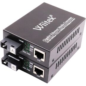 محول وسائط Wiitek 10/100/1000M من الألياف Ethernet، 10/100/1000Base-T/TX RJ45 إلى 1000Base-FX Gigabit Bridge Converter، ثنائي SC، وضع فردي، 1310 نانومتر حتى 20 كم in Kuwait