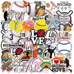 Baseball Stickers | 50 Pcs Baseball Waterproof Vinyl Stickers for Helmet Snowboard Water Bottles Bicycle Laptop Refrigerator Luggage Computer Mobile Phone Bike Decals