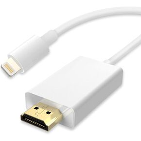 [معتمد من MFI] محول إضاءة إلى HDMI للهاتف بالتلفزيون ، متوافق مع iPhone ، iPad ، Sync Screen Connector Direct Connect on HD TV/شاشة/جهاز عرض لا تحتاج إلى مصدر طاقة (4.9FT) أبيض in Kuwait