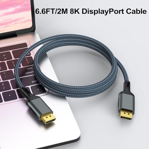 كابل VoroDcip DisplayPort 1.4، كابل 8K 6.6FT DP 32.4 جيجابت في الثانية 8K@60هرتز، 4K@144هرتز، 2K@240هرتز يدعم منفذ عرض FreeSync G-Sync HDR10 لبطاقة رسومات شاشة الألعاب in Kuwait