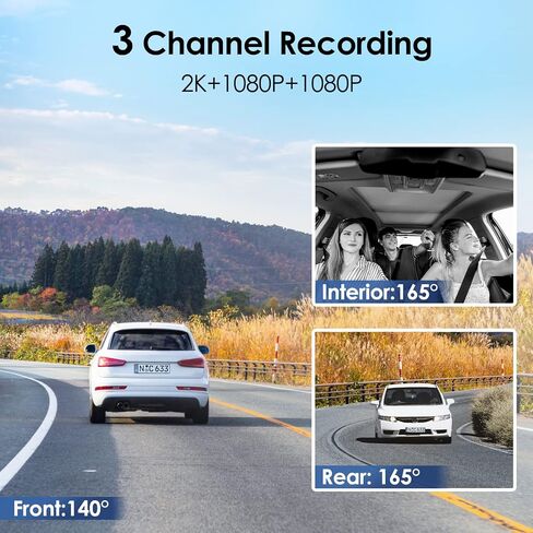 VIOFO T130 3 Channel Dash Cam Uber، مدمج في WiFi وGPS، 1440P+1080P+1080P كاميرا ثلاثية للسيارة ثلاثية الاتجاهات، رؤية ليلية بالأشعة تحت الحمراء، مكثف فائق، مستشعر G، وضع انتظار السيارات لمدة 24 ساعة، يدعم 256 جيجابايت كحد أقصى in Kuwait