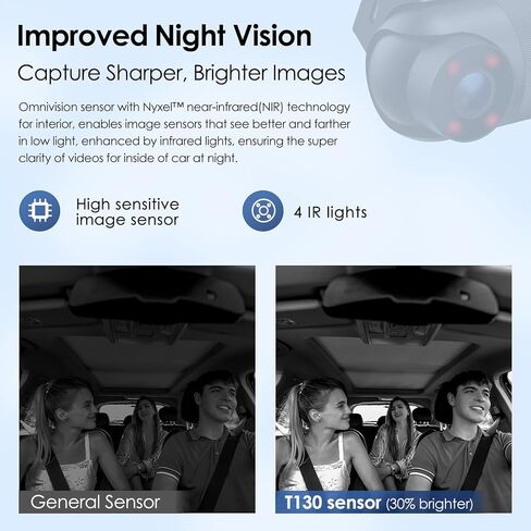 VIOFO T130 3 Channel Dash Cam Uber، مدمج في WiFi وGPS، 1440P+1080P+1080P كاميرا ثلاثية للسيارة ثلاثية الاتجاهات، رؤية ليلية بالأشعة تحت الحمراء، مكثف فائق، مستشعر G، وضع انتظار السيارات لمدة 24 ساعة، يدعم 256 جيجابايت كحد أقصى in Kuwait