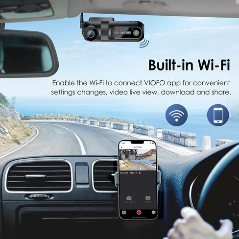 VIOFO T130 3 Channel Dash Cam Uber، مدمج في WiFi وGPS، 1440P+1080P+1080P كاميرا ثلاثية للسيارة ثلاثية الاتجاهات، رؤية ليلية بالأشعة تحت الحمراء، مكثف فائق، مستشعر G، وضع انتظار السيارات لمدة 24 ساعة، يدعم 256 جيجابايت كحد أقصى in Kuwait