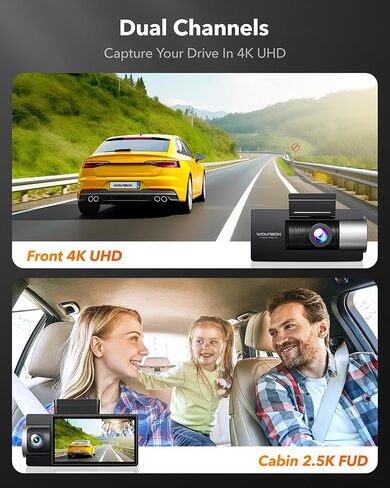 كاميرا WOLFBOX i17 Dash Cam أمامية من الداخل، 4K+2.5K 5G WiFi مزدوجة مع بطاقة 64 جيجابايت، كاميرا سيارة LCD 2160P UHD 3 بوصة للسيارات مع رؤية ليلية فائقة الأشعة تحت الحمراء، شاشة ذكية لوقوف السيارات، نظام تحديد المواقع العالمي (GPS)، تسجيل حلقي in Kuwait