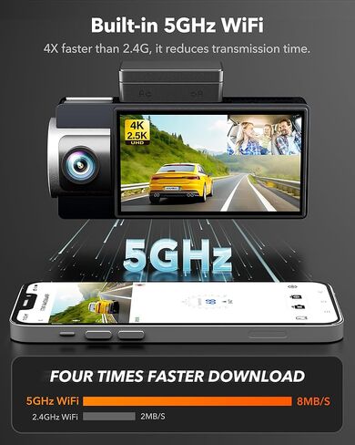 كاميرا WOLFBOX i17 Dash Cam أمامية من الداخل، 4K+2.5K 5G WiFi مزدوجة مع بطاقة 64 جيجابايت، كاميرا سيارة LCD 2160P UHD 3 بوصة للسيارات مع رؤية ليلية فائقة الأشعة تحت الحمراء، شاشة ذكية لوقوف السيارات، نظام تحديد المواقع العالمي (GPS)، تسجيل حلقي in Kuwait