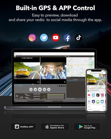 كاميرا WOLFBOX i17 Dash Cam أمامية من الداخل، 4K+2.5K 5G WiFi مزدوجة مع بطاقة 64 جيجابايت، كاميرا سيارة LCD 2160P UHD 3 بوصة للسيارات مع رؤية ليلية فائقة الأشعة تحت الحمراء، شاشة ذكية لوقوف السيارات، نظام تحديد المواقع العالمي (GPS)، تسجيل حلقي in Kuwait