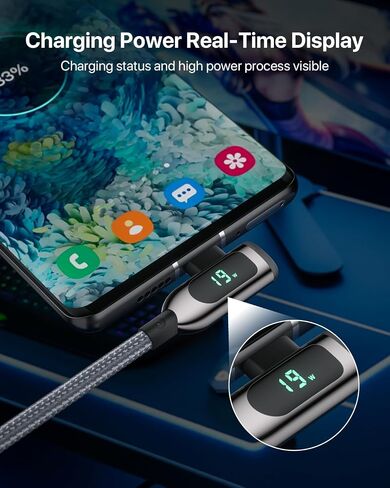 SOOPII كابل USB C إلى USB C بزاوية يمين 100 واط، كابل من النوع C مجدول من سبائك الزنك بطول 4 أقدام مع شاشة LED لهاتف lphone 15، lPad Air/Pro، MacBook Pro، Samsung S23/S22/S10، Pixel، LG (1.2 متر، أسود) in Saudi Arabia